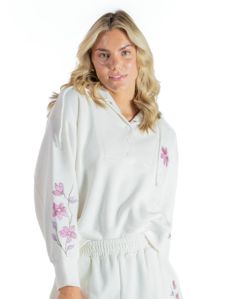 Blush Floral Snap Cropped Hoodie