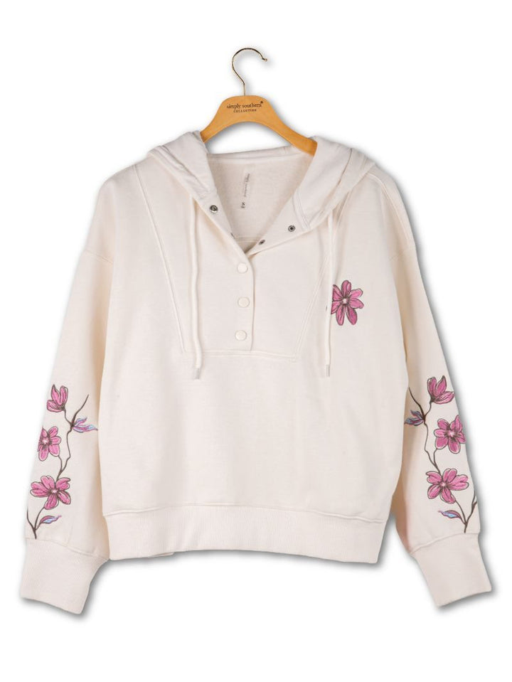 Blush Floral Snap Cropped Hoodie