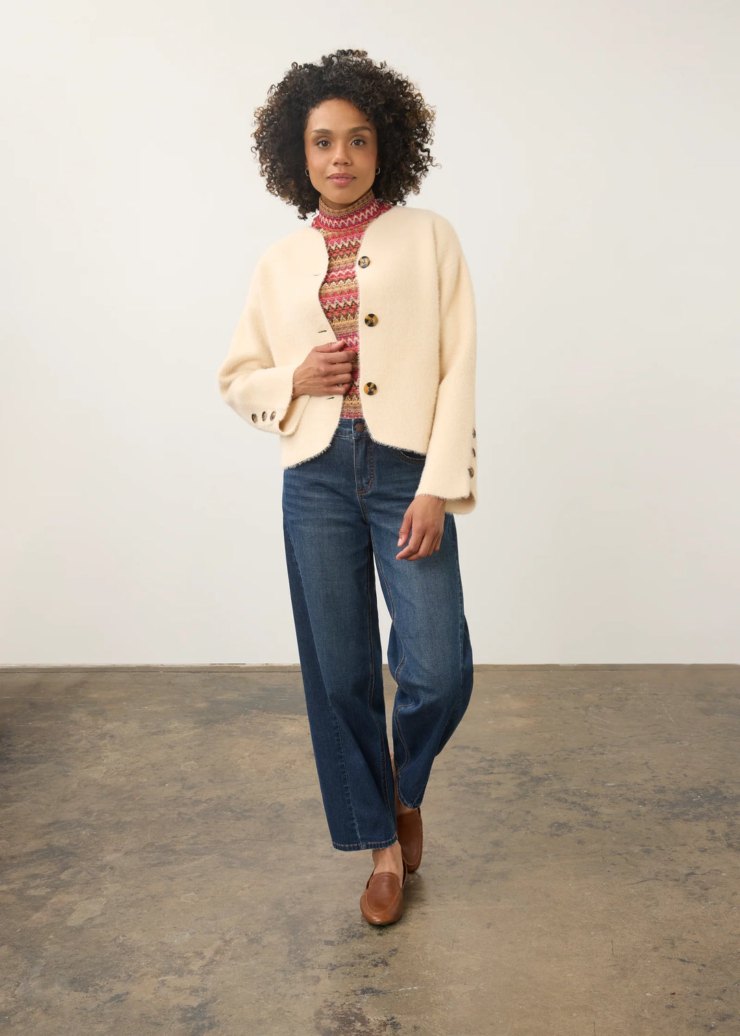 Creme Collarless Knit Jacket