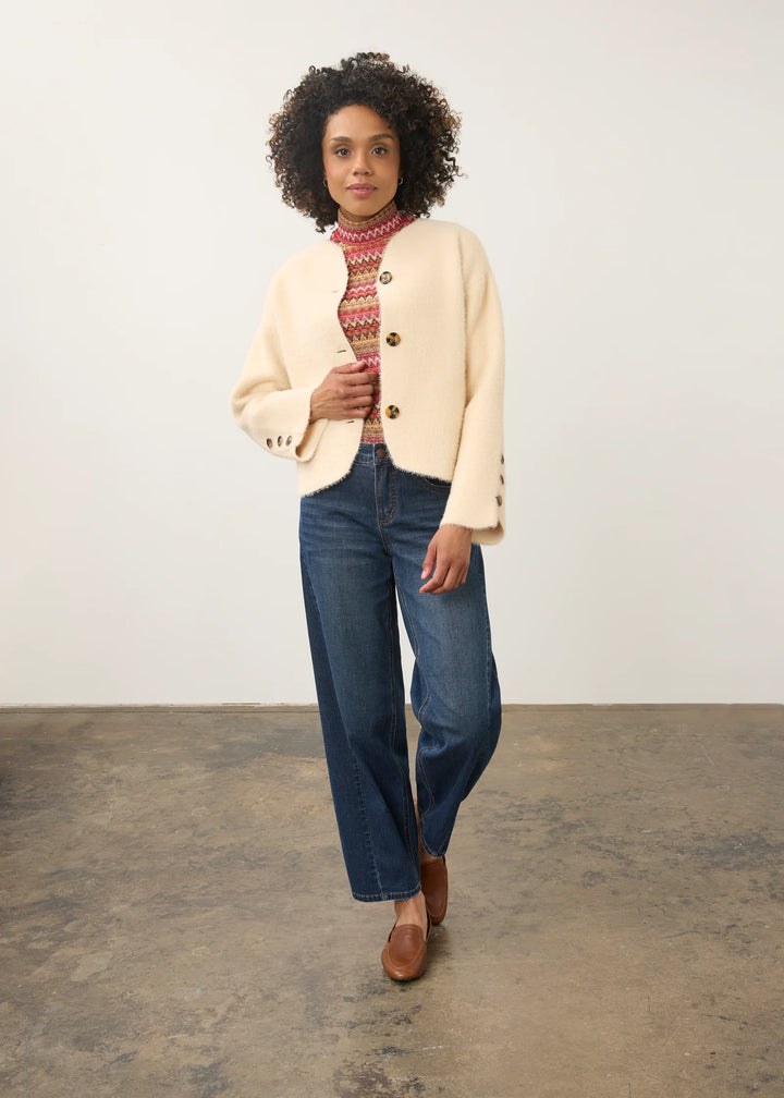 Creme Collarless Knit Jacket