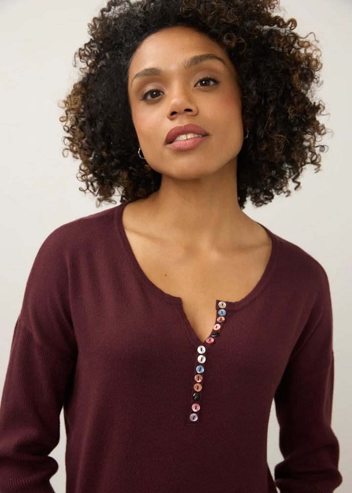 Fig Notch Neck Rib Sleeve Sweater
