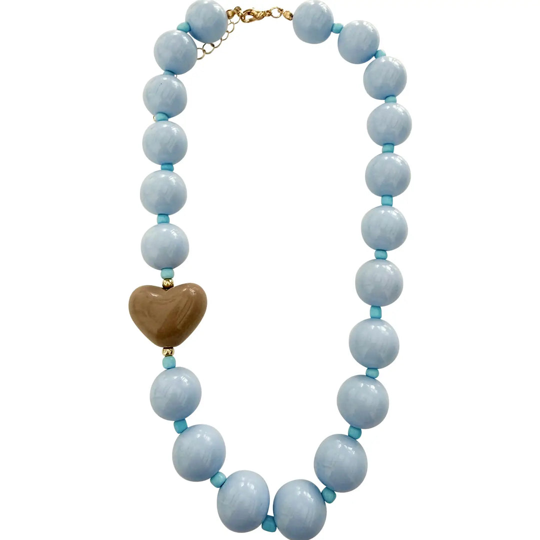 Judy Beaded Heart Necklace Blue/Brown