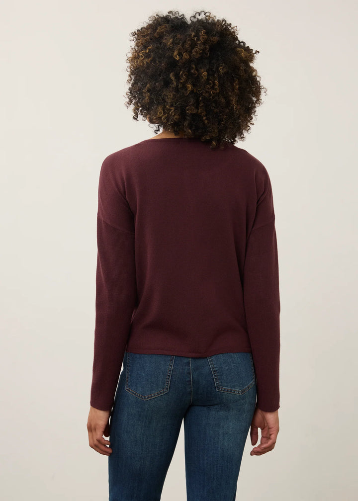 Fig Notch Neck Rib Sleeve Sweater