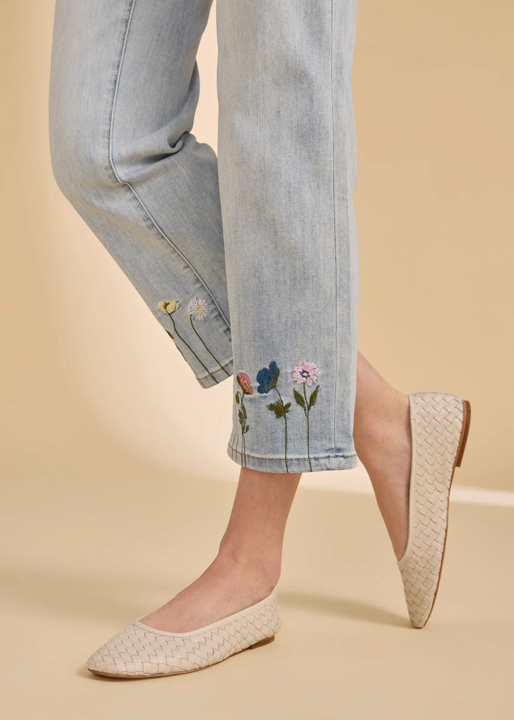 Pull-On Straight Crop Denim, Light Wash
