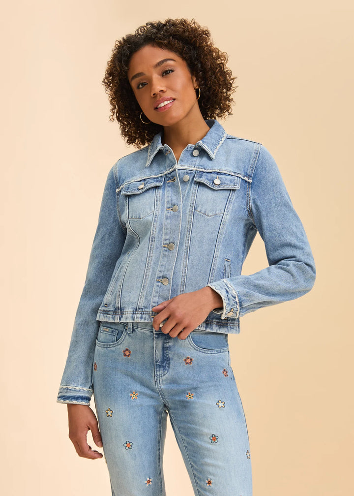Pale Wash Embroidered Denim Jacket
