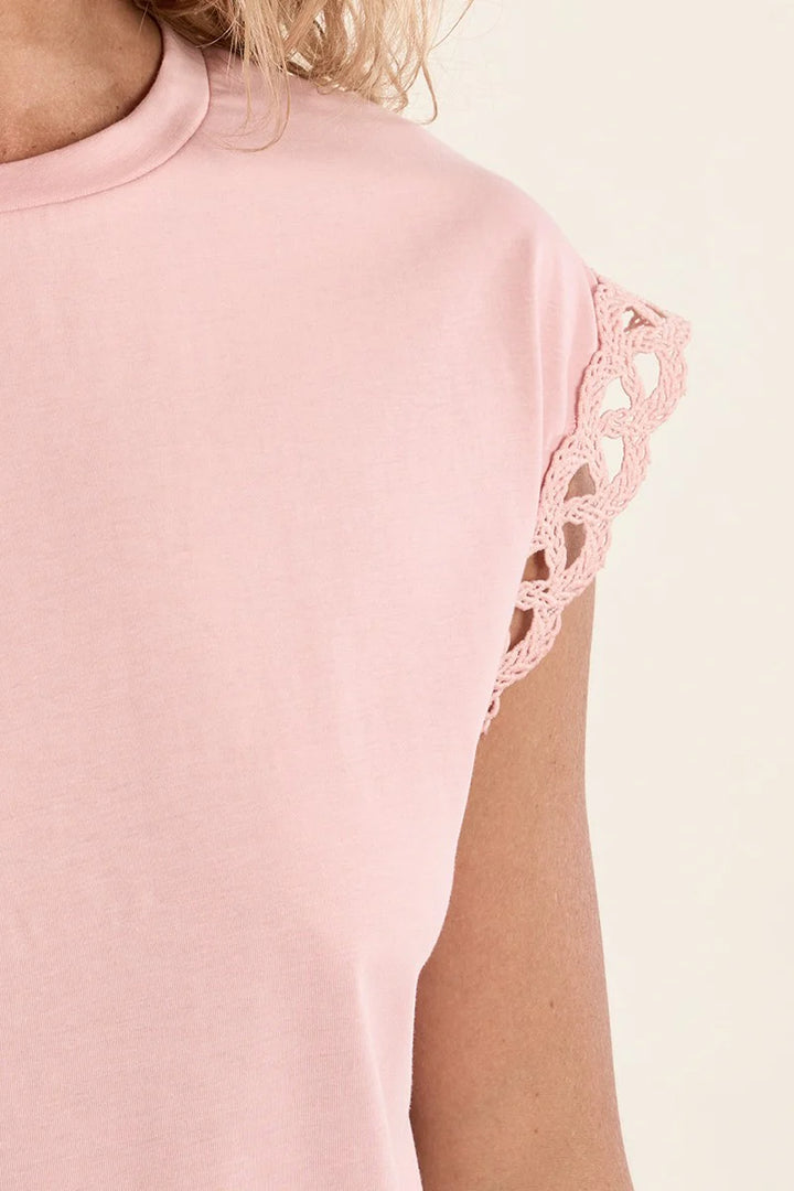 Pink Openwork Sleeve Tee