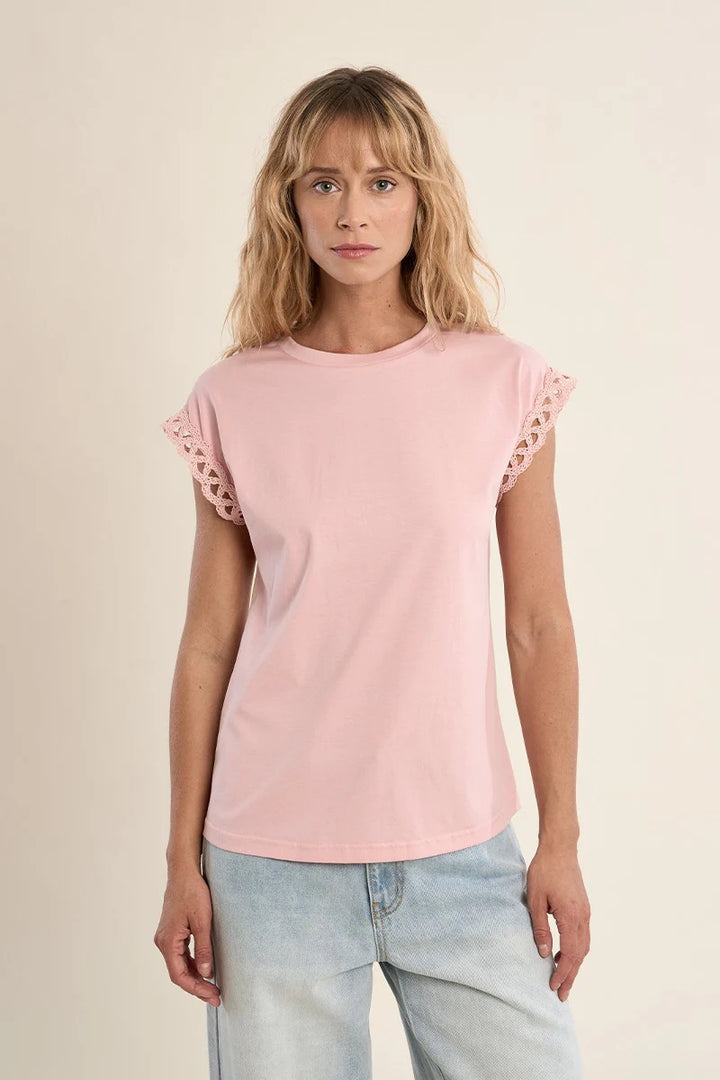 Pink Openwork Sleeve Tee