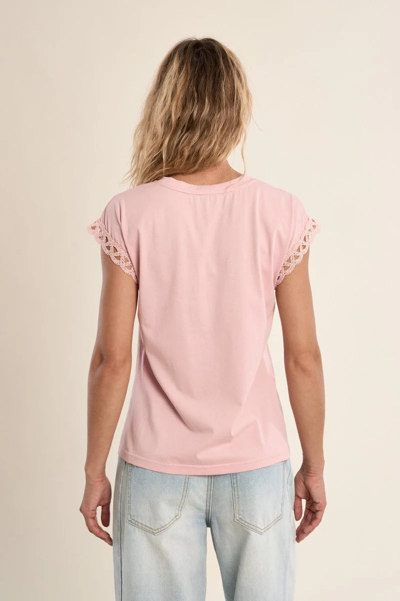 Pink Openwork Sleeve Tee
