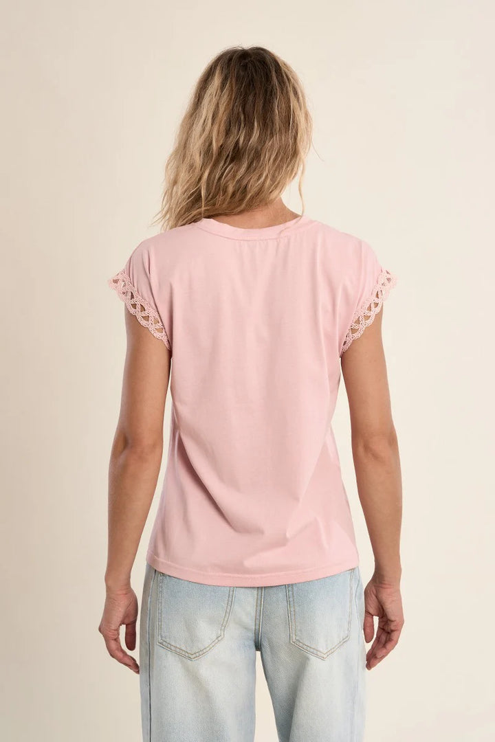 Pink Openwork Sleeve Tee