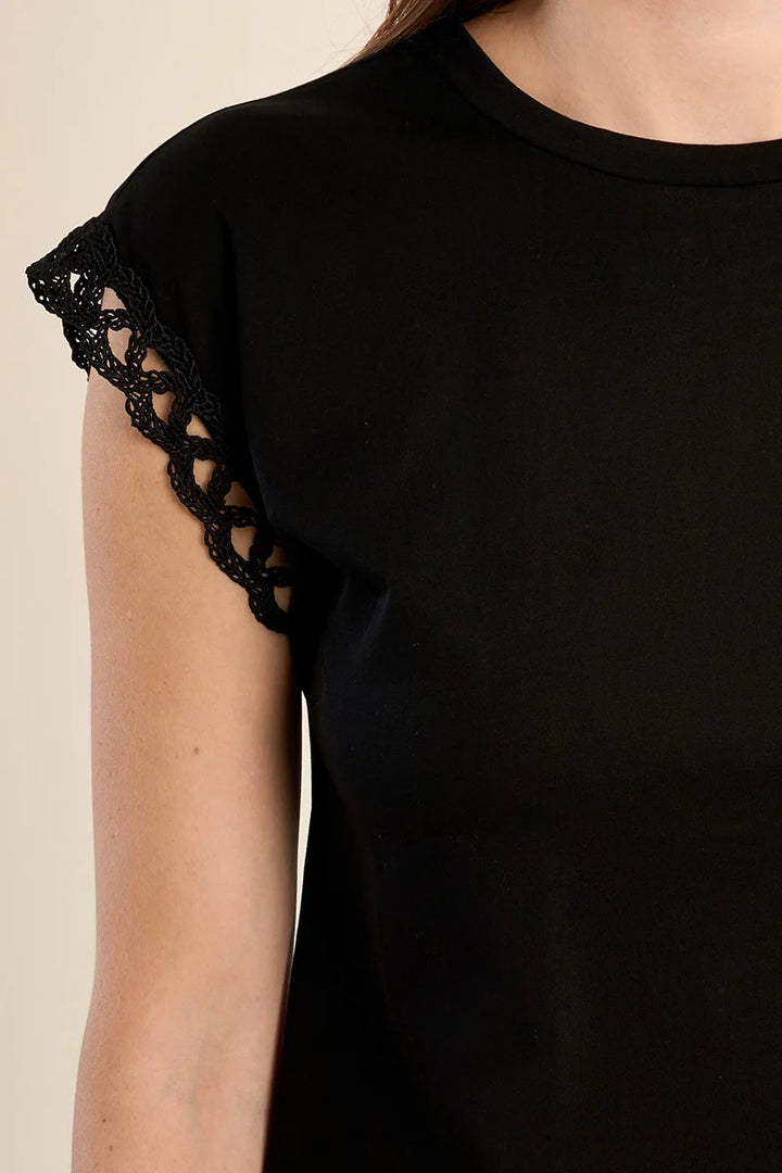 Black Openwork Sleeve Tee