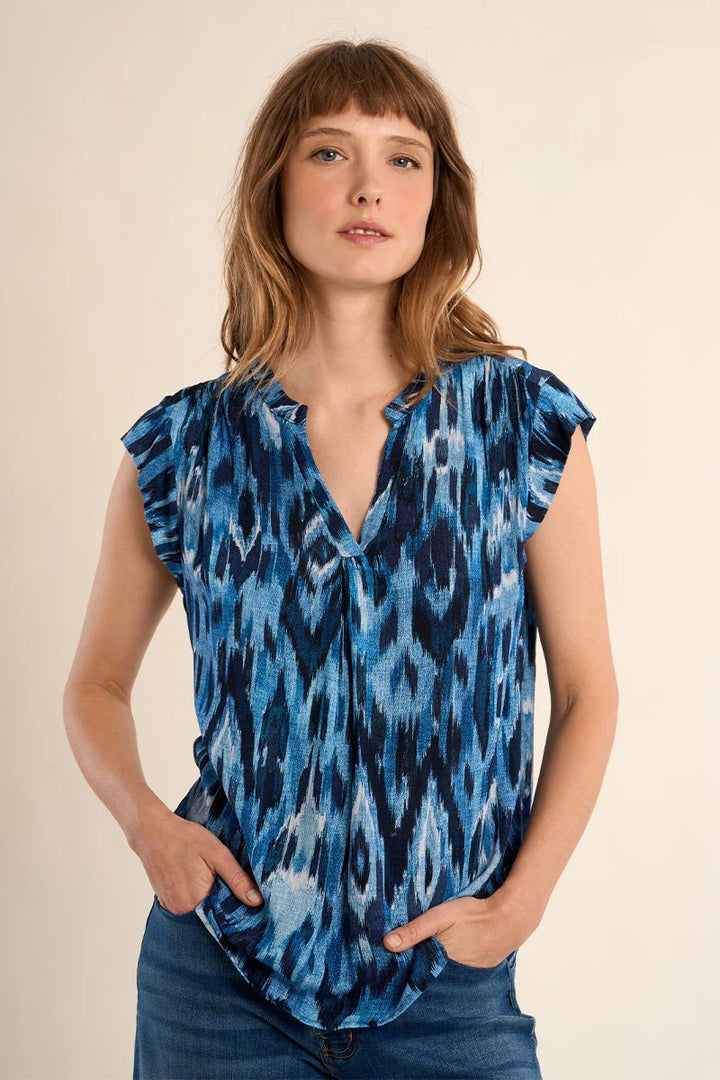 Blue Indigo Print Sleeveless Top