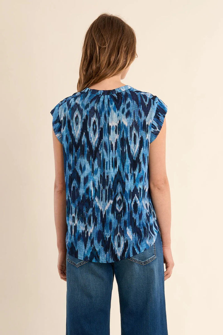 Blue Indigo Print Sleeveless Top