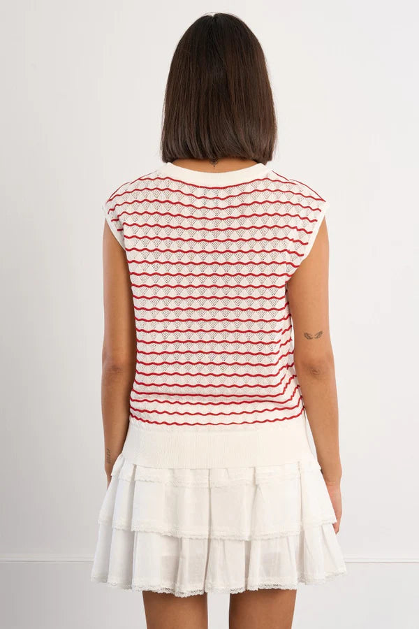 Red Stripe Sleeveless Sweater