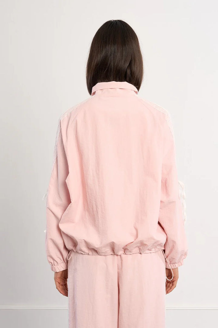 Pink Nylon and Lace Track Jacket