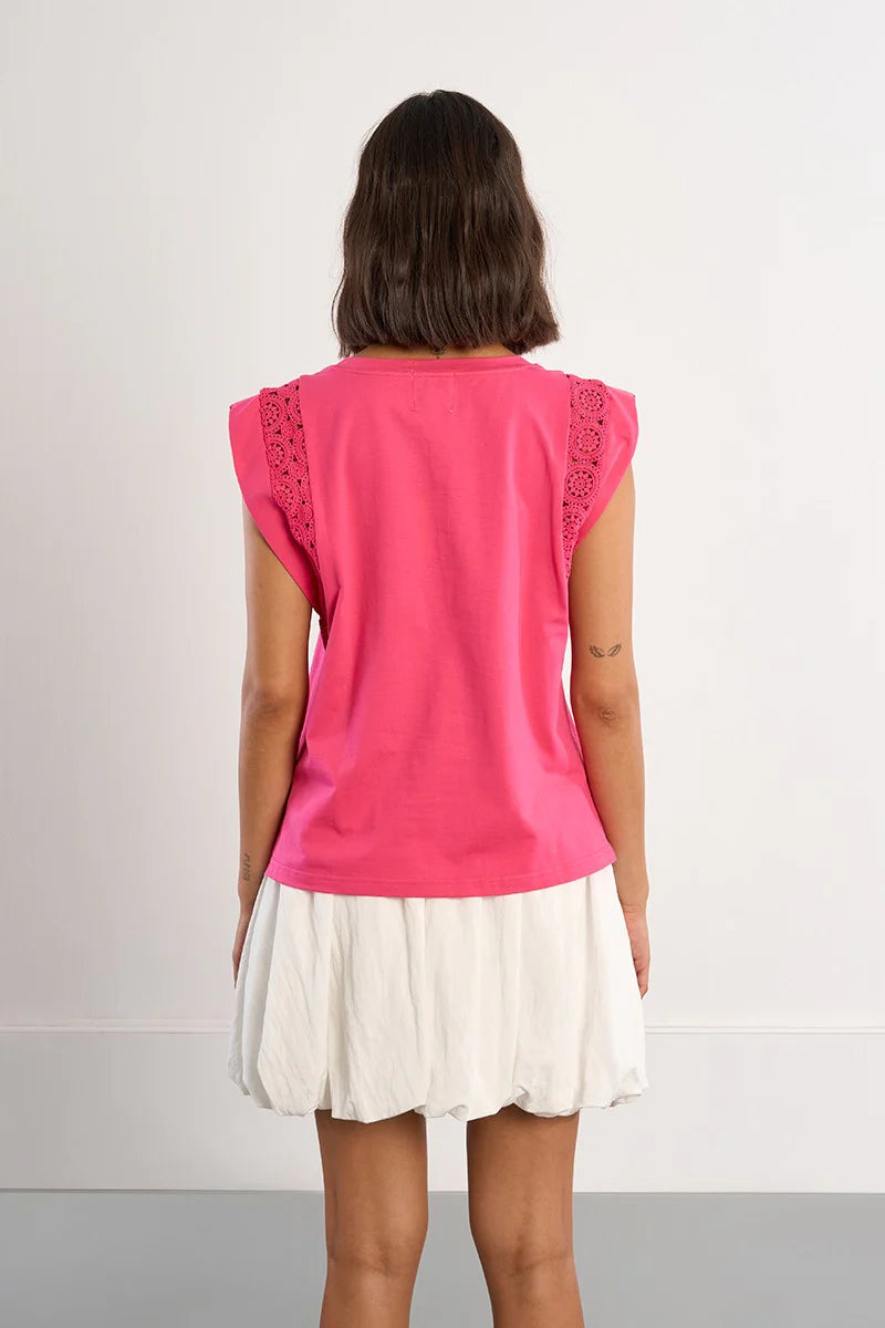 Fuchsia Openwork Sleeve Tee