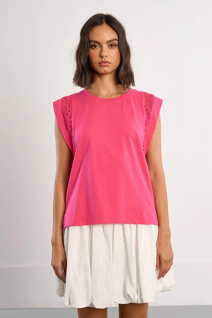 Fuchsia Openwork Sleeve Tee