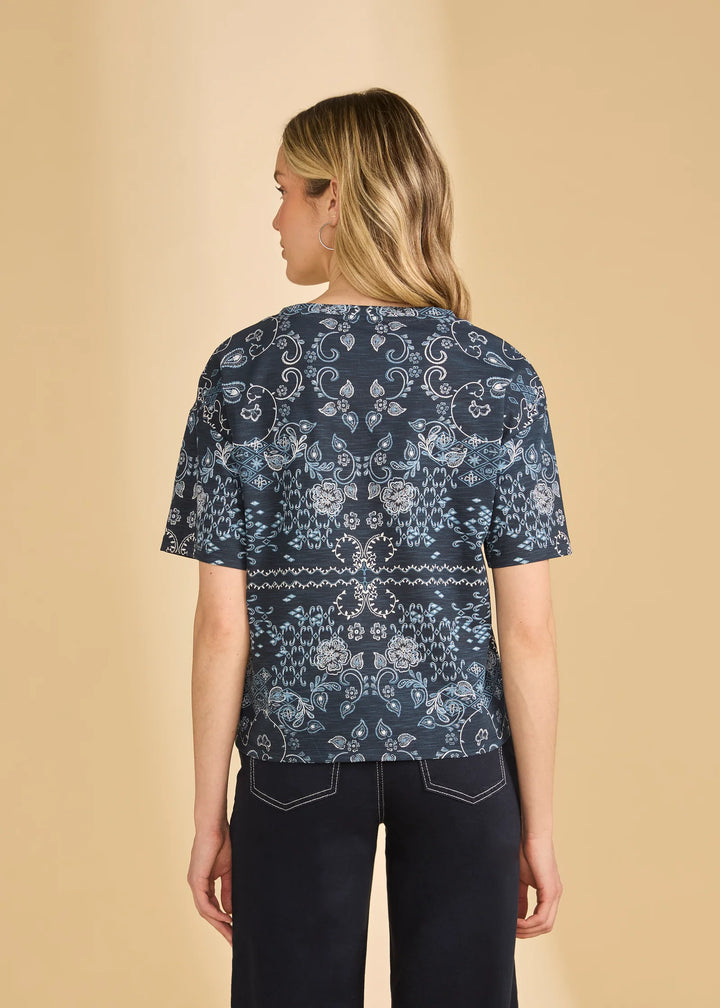 Blue Polynesian Block Print Top