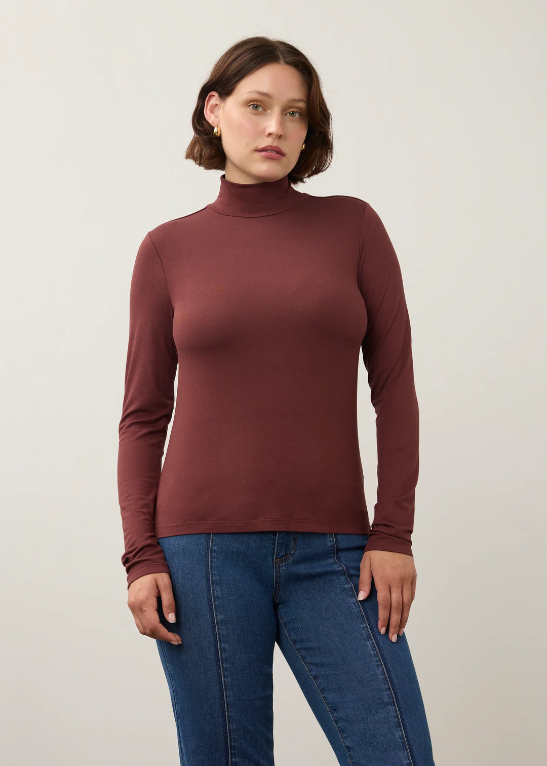 Fig Mock Neck Long Sleeve Top