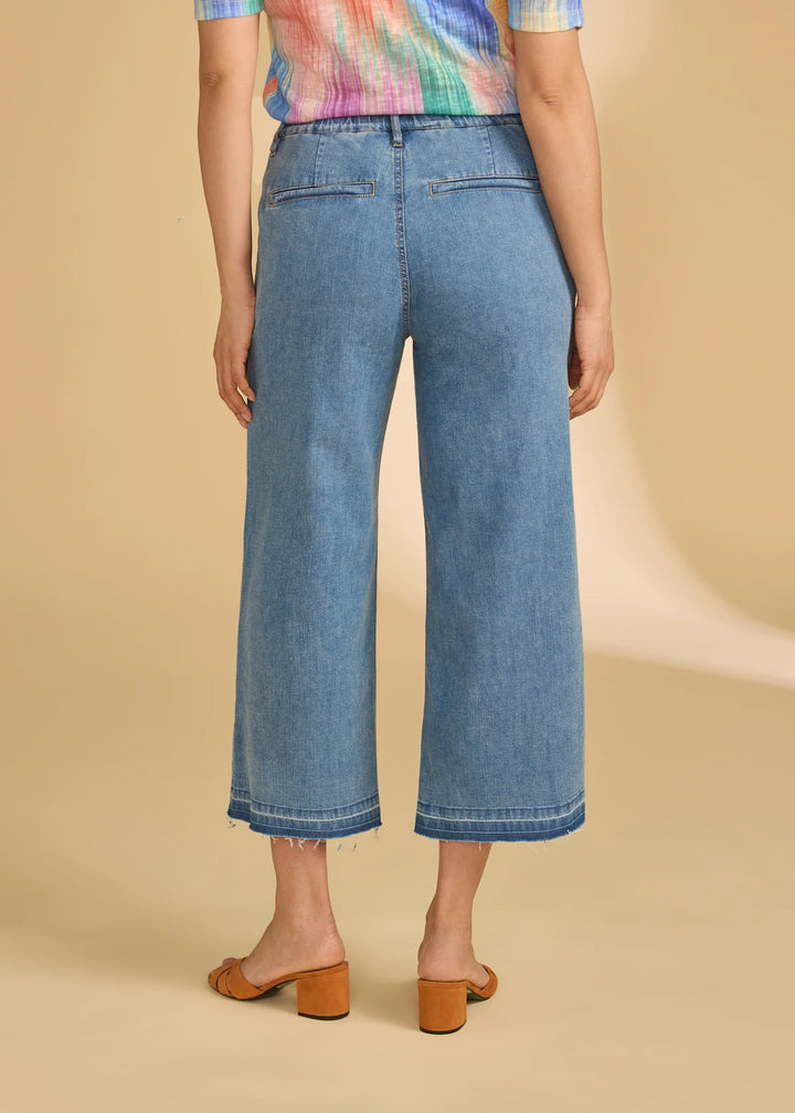 Pull-On Wide Crop Trouser Denim, Medium Wash