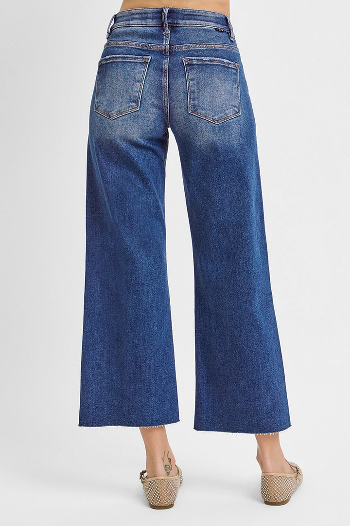Dark Mid Rise Crop Wide Jeans