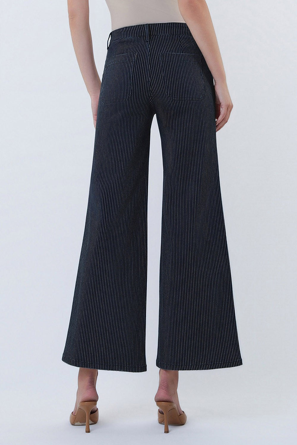 High Rise Patch Pocket Crop Striped Wide Jeans