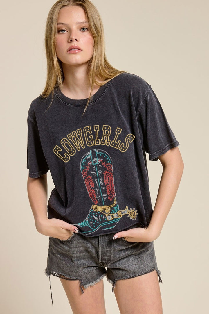 Cowgirls Boots Puff Graphic Tee