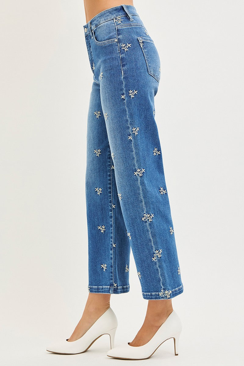 Crop Wide Embroidered Jeans