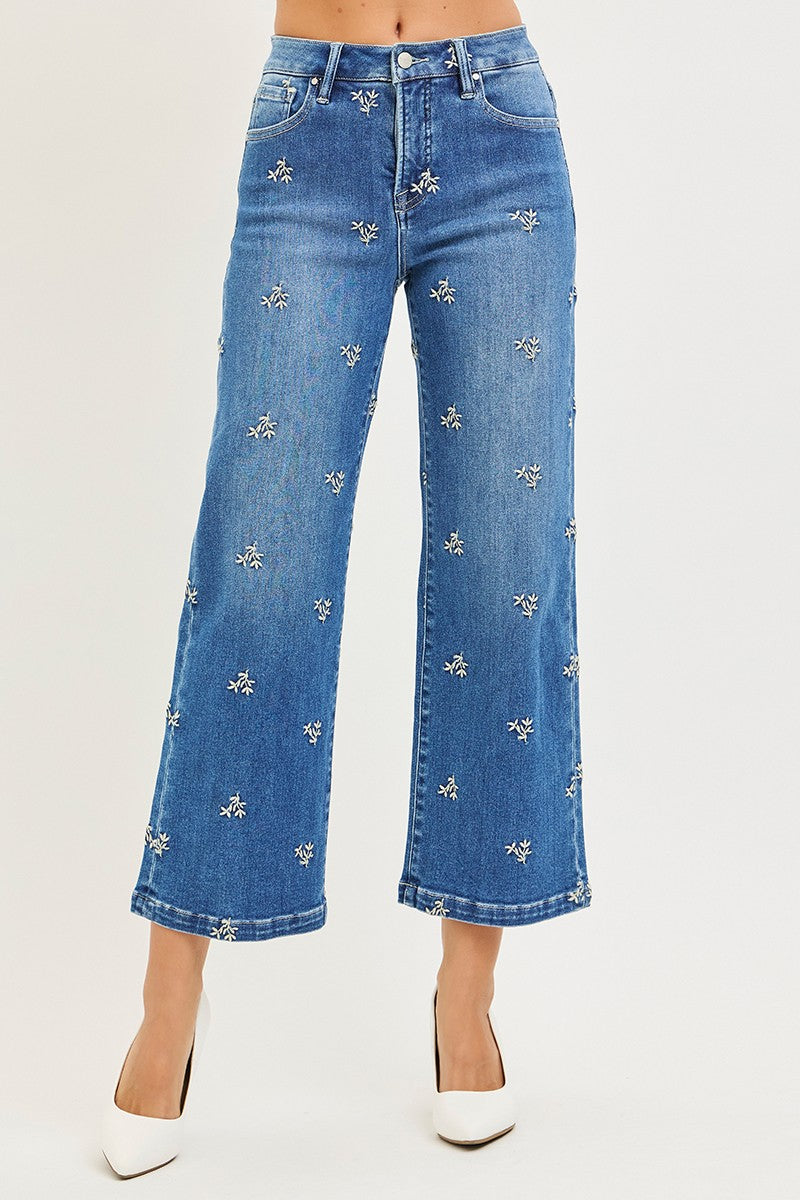 Crop Wide Embroidered Jeans