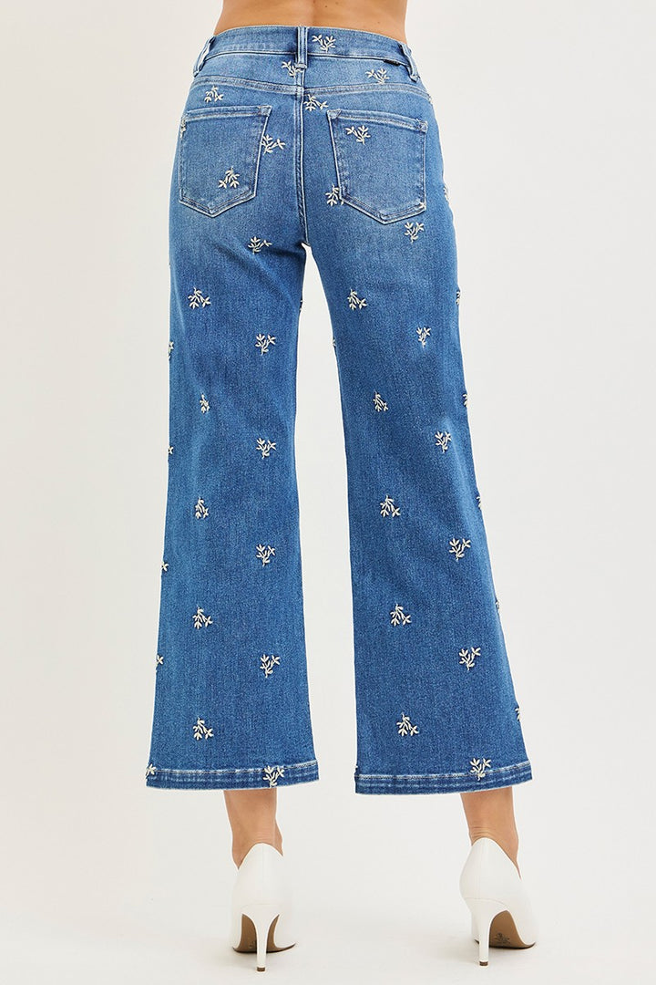 Crop Wide Embroidered Jeans
