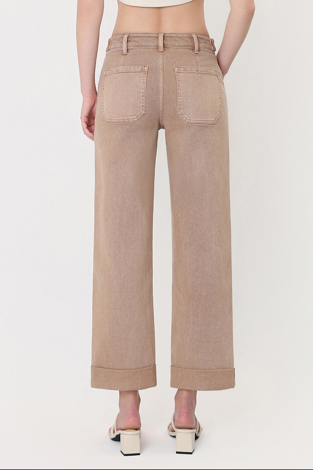 Warm Taupe High Rise Cuffed Slim Wide Jeans