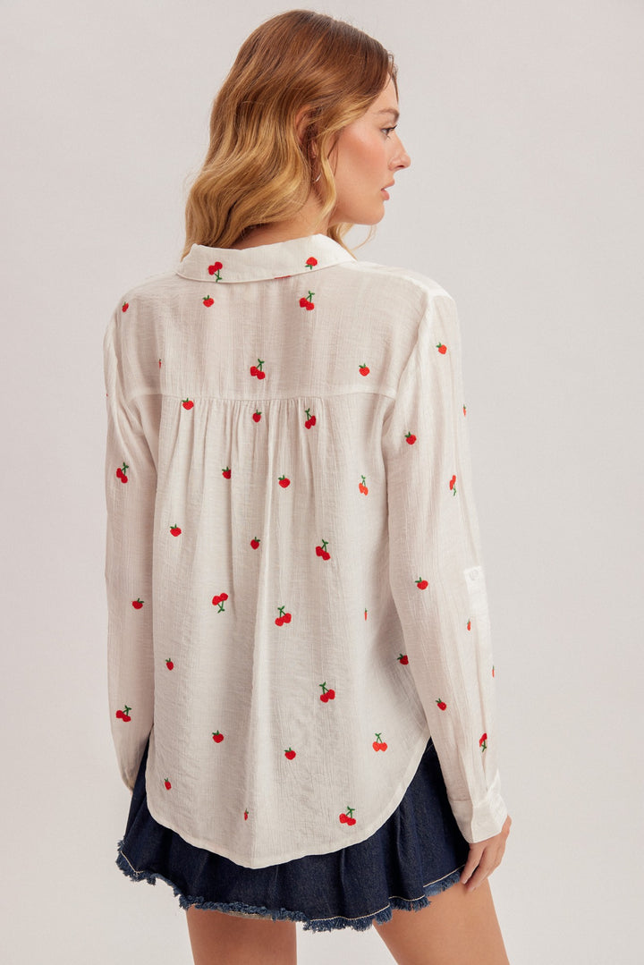Cherry Embroidered Button Down Shirt