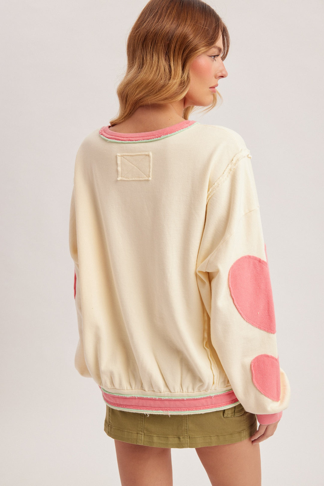 Heart Patched Sleeve Terry Top