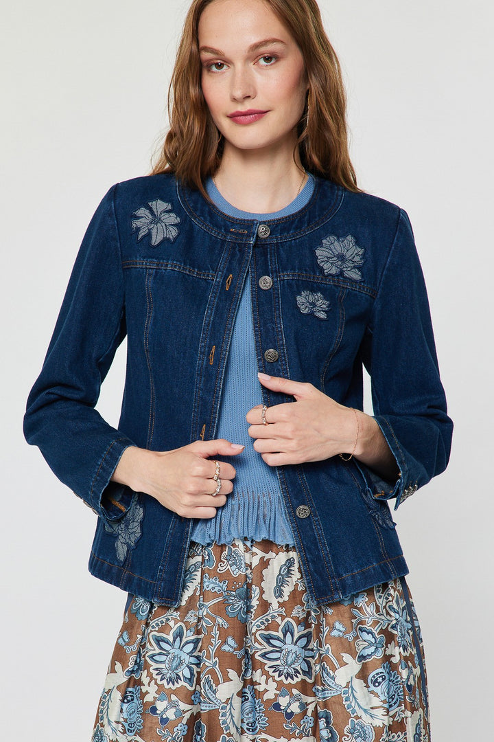 Floral Embroidery Patch Denim Jacket