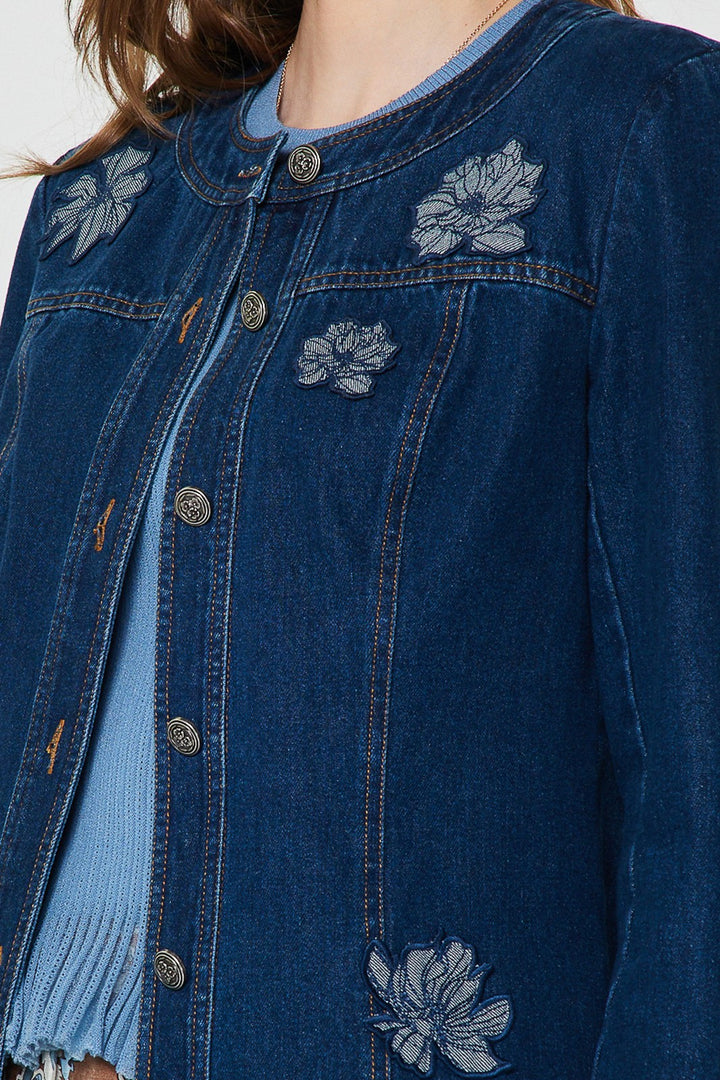 Floral Embroidery Patch Denim Jacket