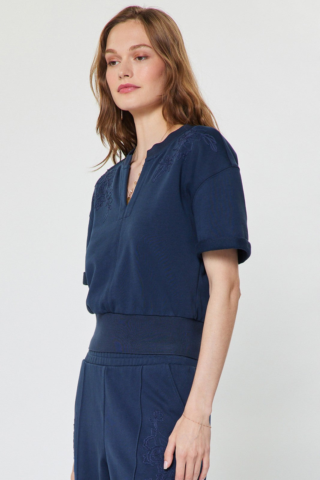 Embroidered Short Sleeve Sweatshirt