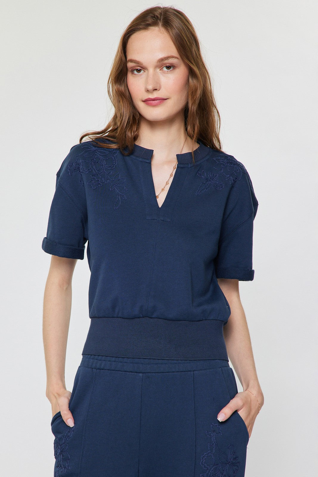 Embroidered Short Sleeve Sweatshirt