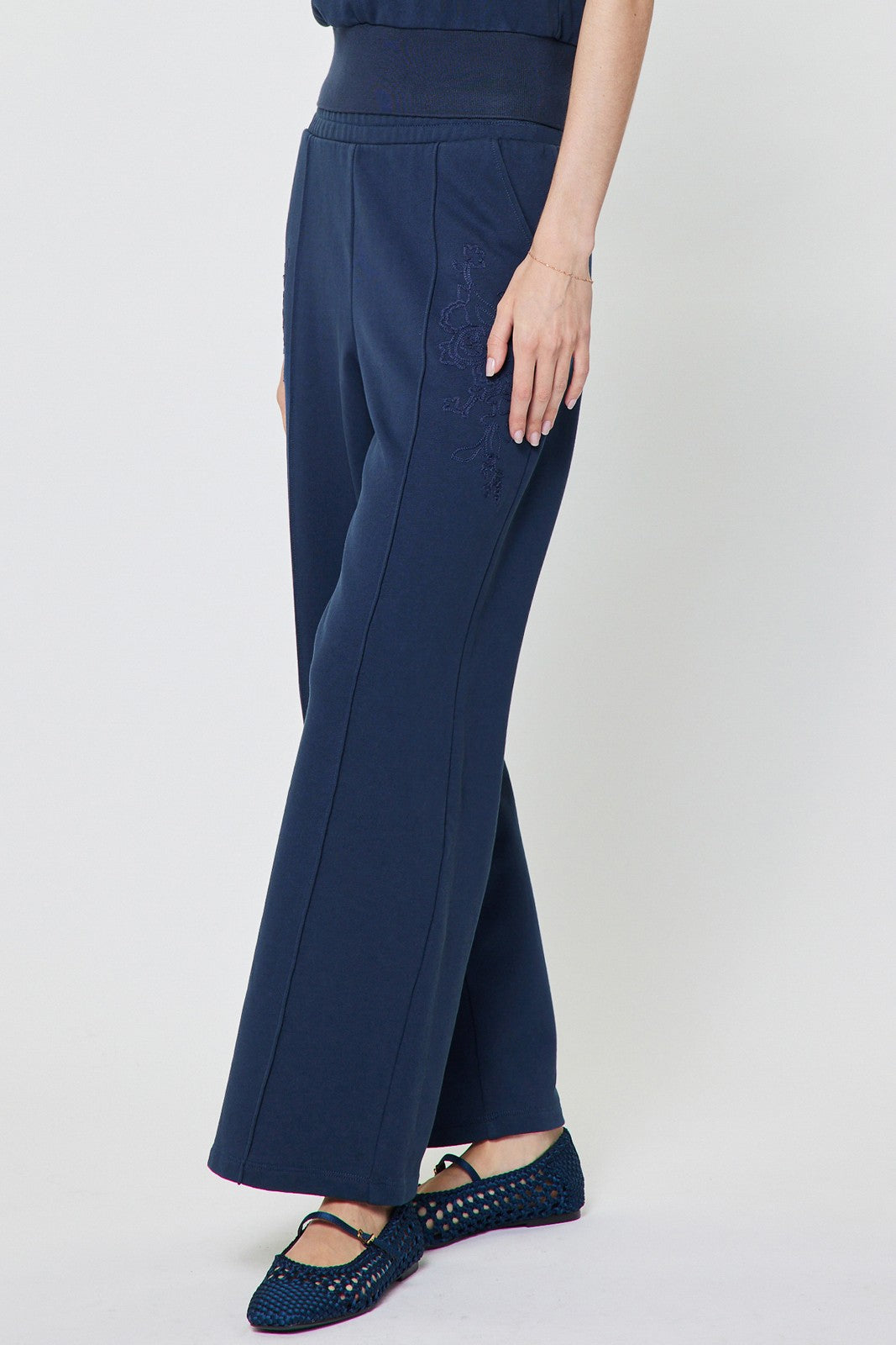 Embroidery Wide Leg Drawstring Pants