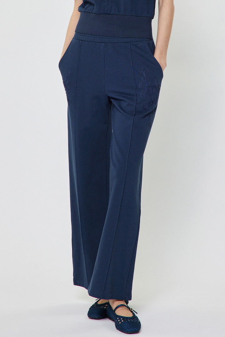 Embroidery Wide Leg Drawstring Pants