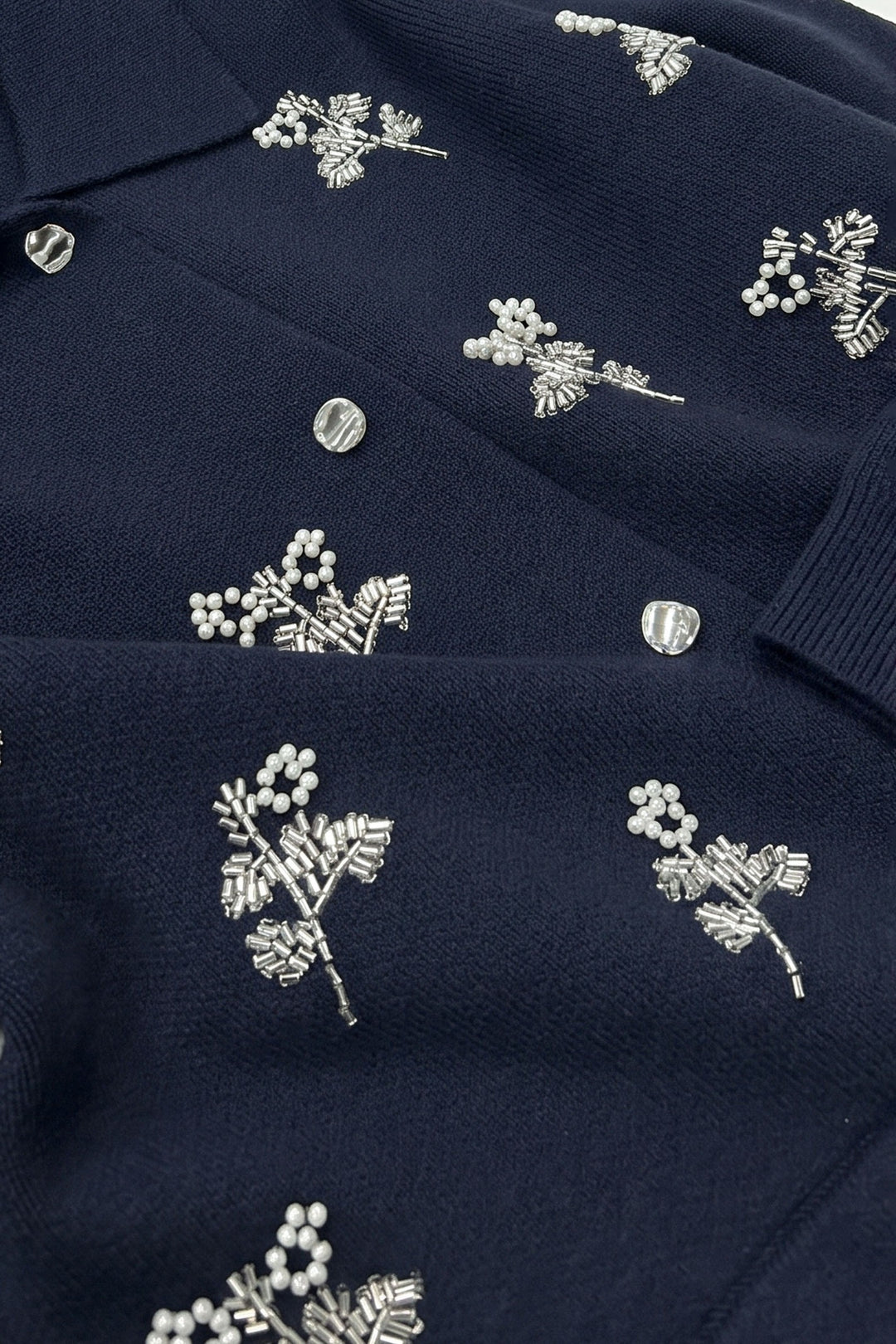 Floral Beaded Sweater Jacket