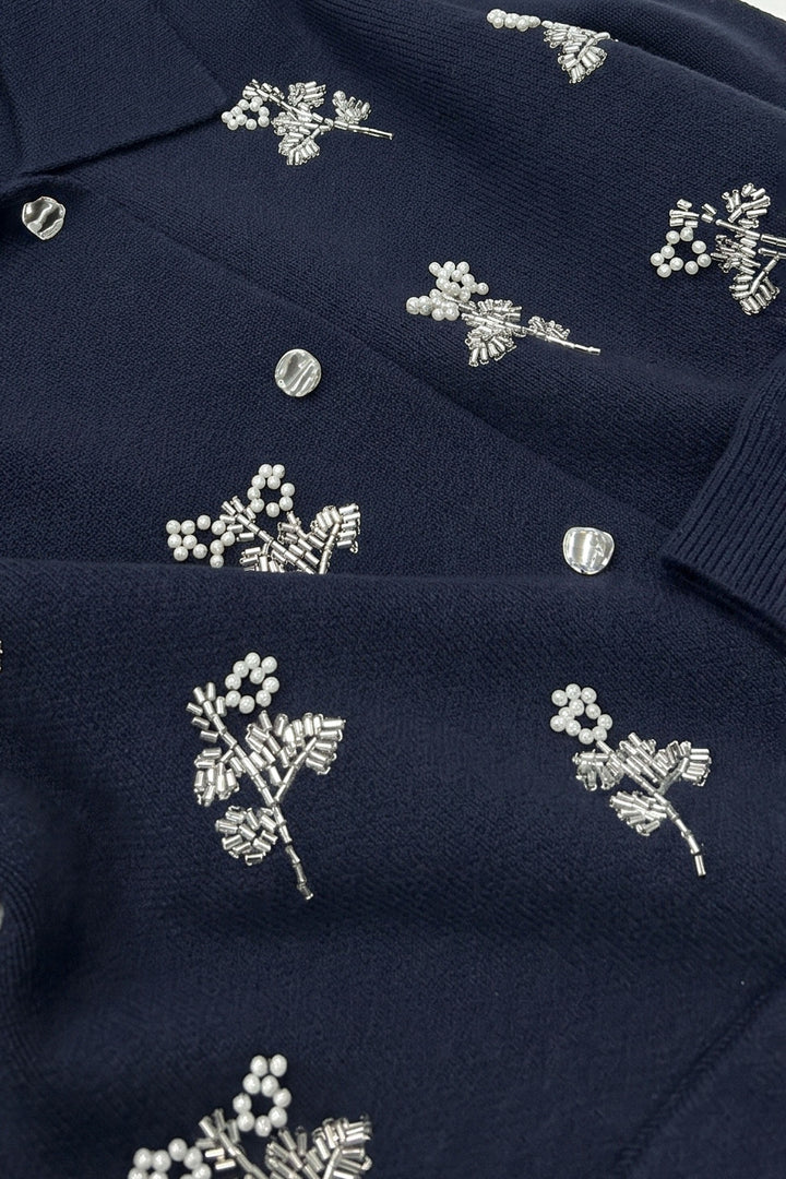 Floral Beaded Sweater Jacket