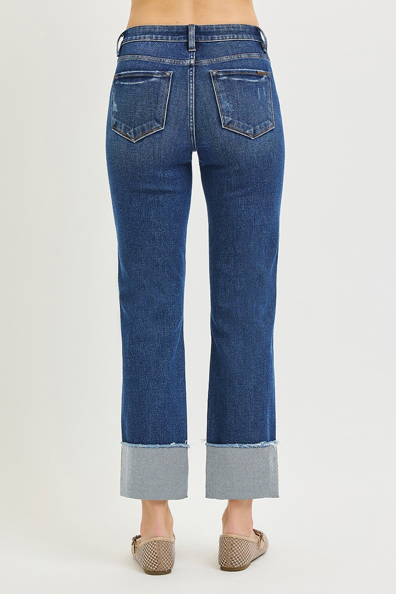 Tummy Control 4-way Stretch Straight Cuffed Jeans