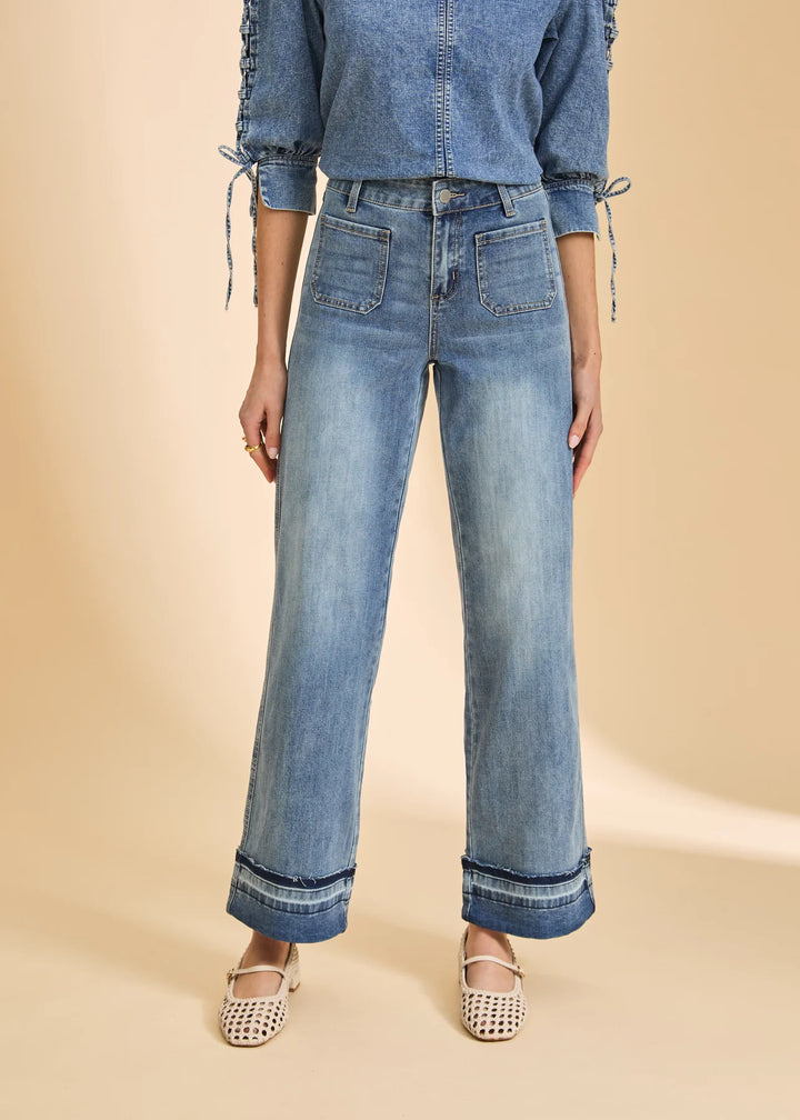 Olivia Cuffed Wide Leg - Light Wash