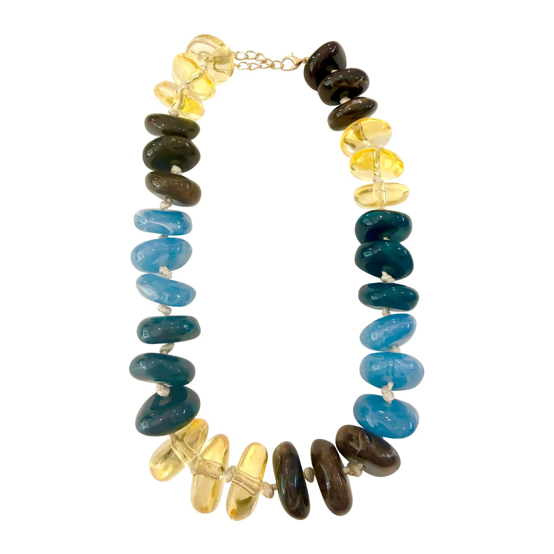 Delray Chunky Beaded Necklace Blue/Yellow
