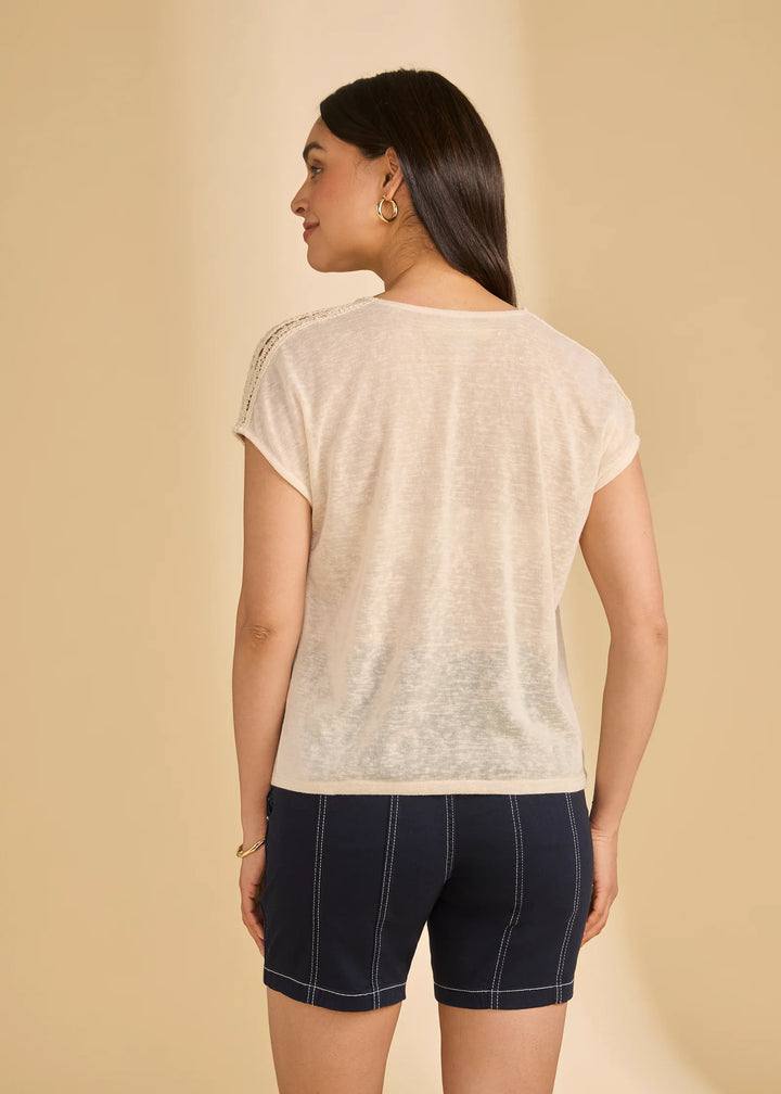 Short Sleeve Split Neck Top, Sand