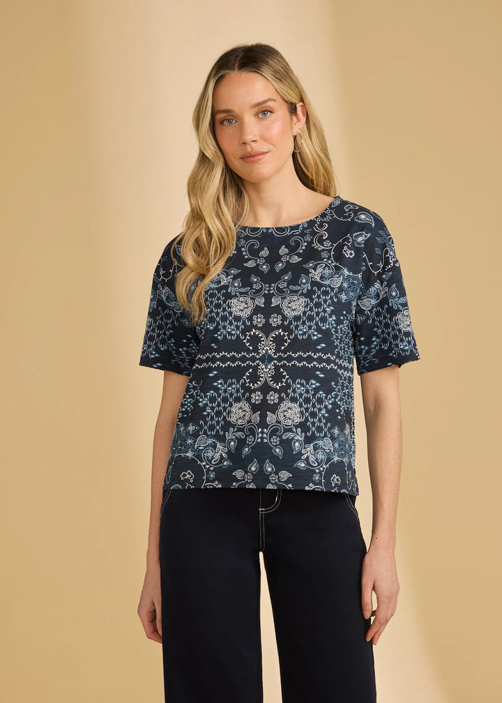 Blue Polynesian Block Print Top