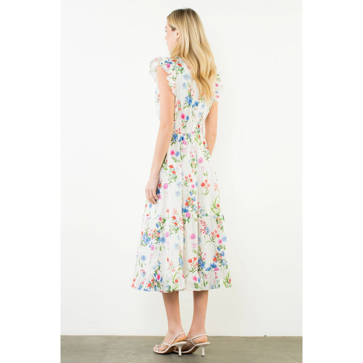Ruffle Sleeve Floral Print Tiered Dress