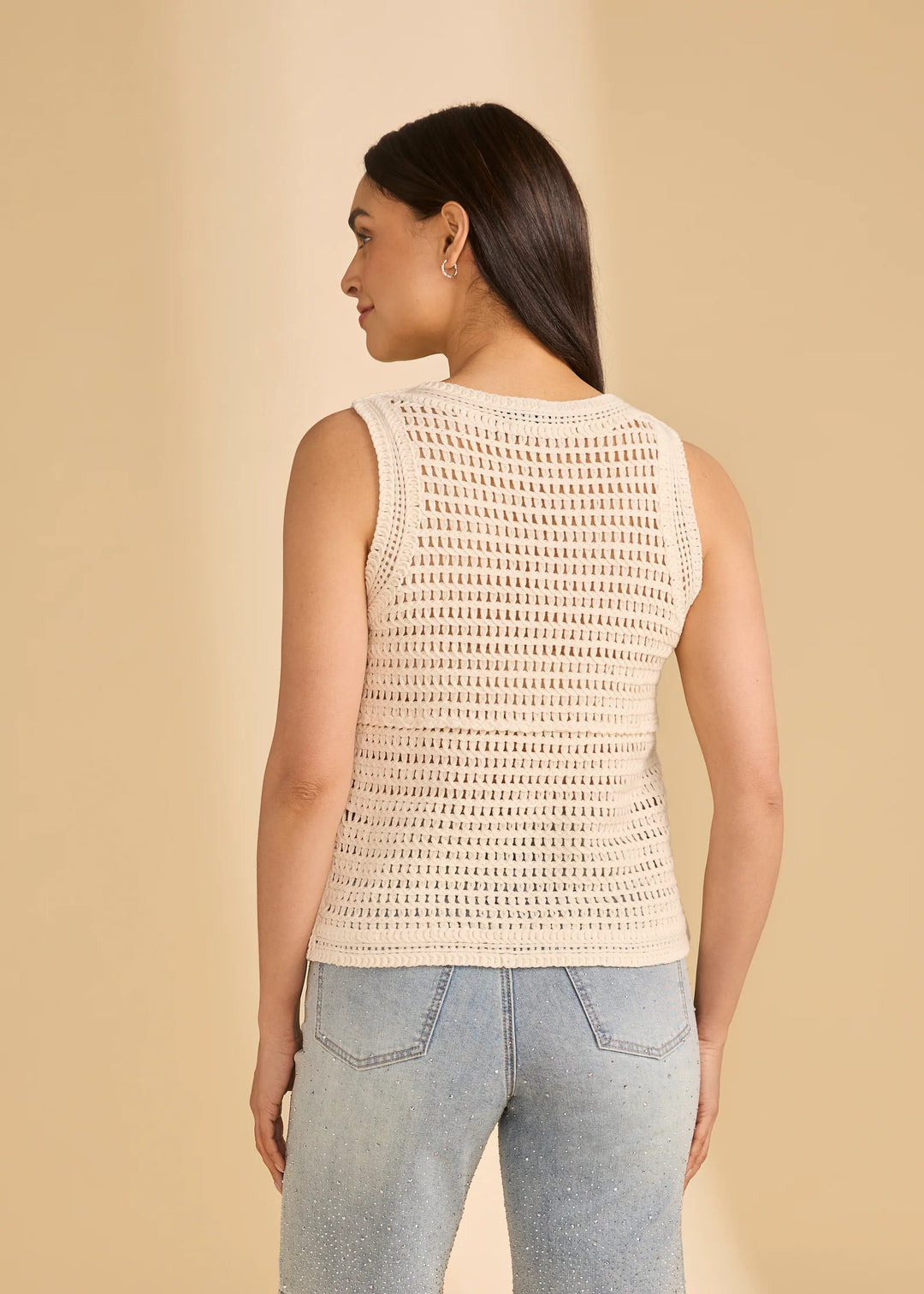 Sleeveless Crochet Sweater, Ivory