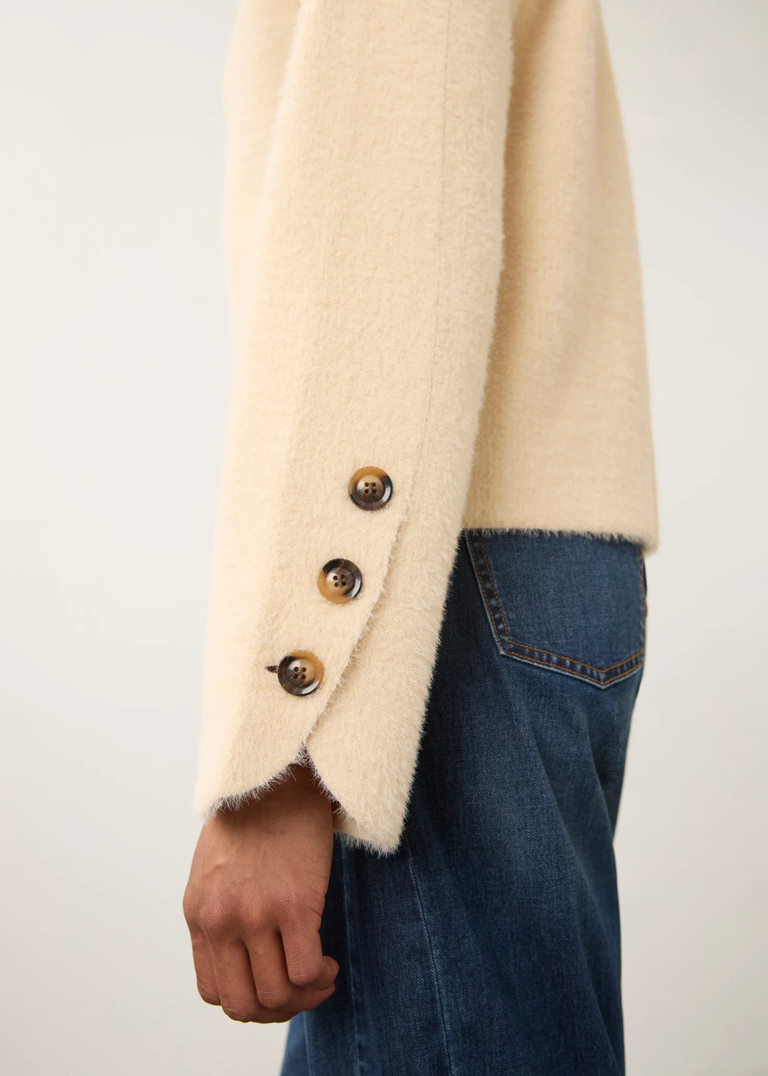 Creme Collarless Knit Jacket