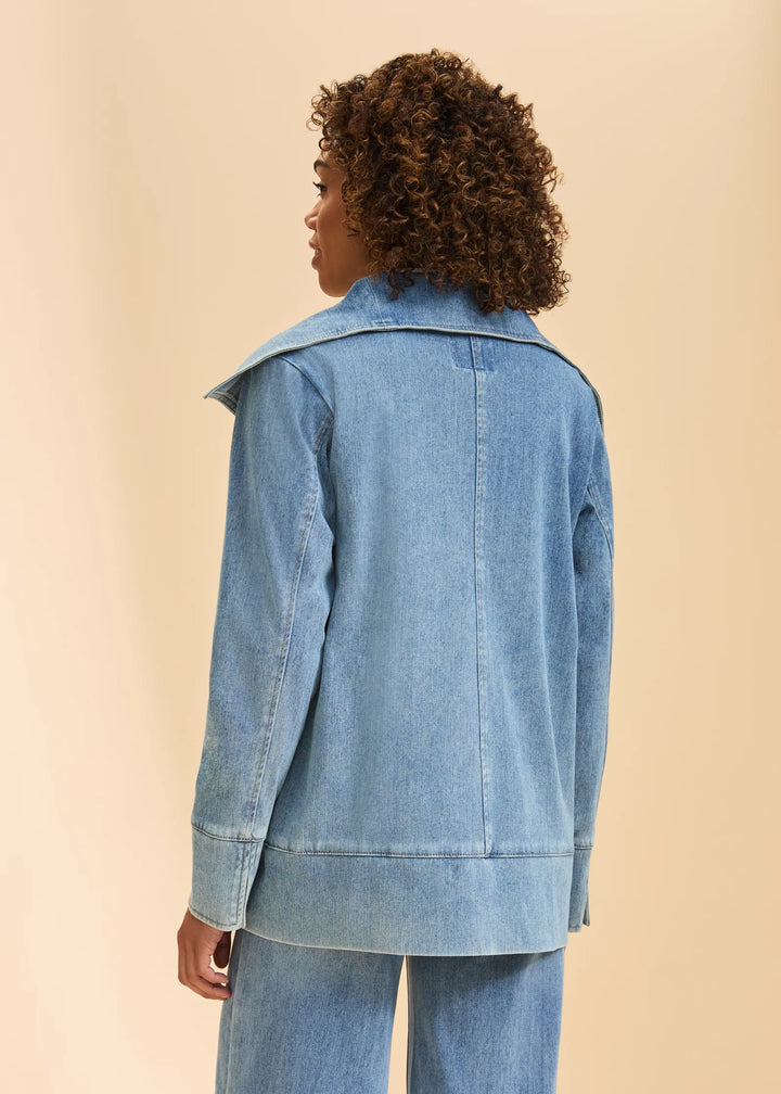 Light Denim Draped Front Jacket