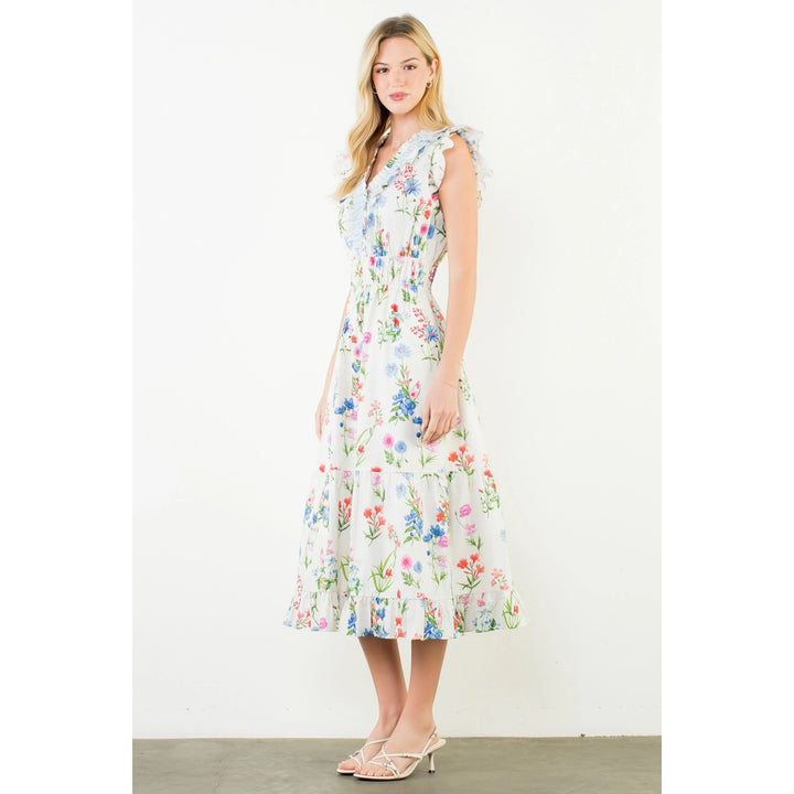 Ruffle Sleeve Floral Print Tiered Dress